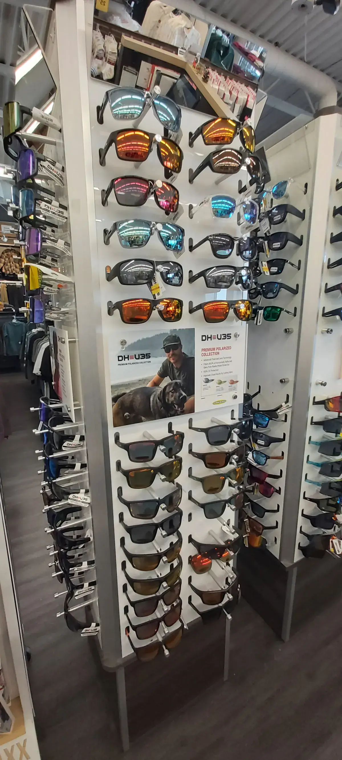 A rotating sunglasses rack stocked with polarised styles