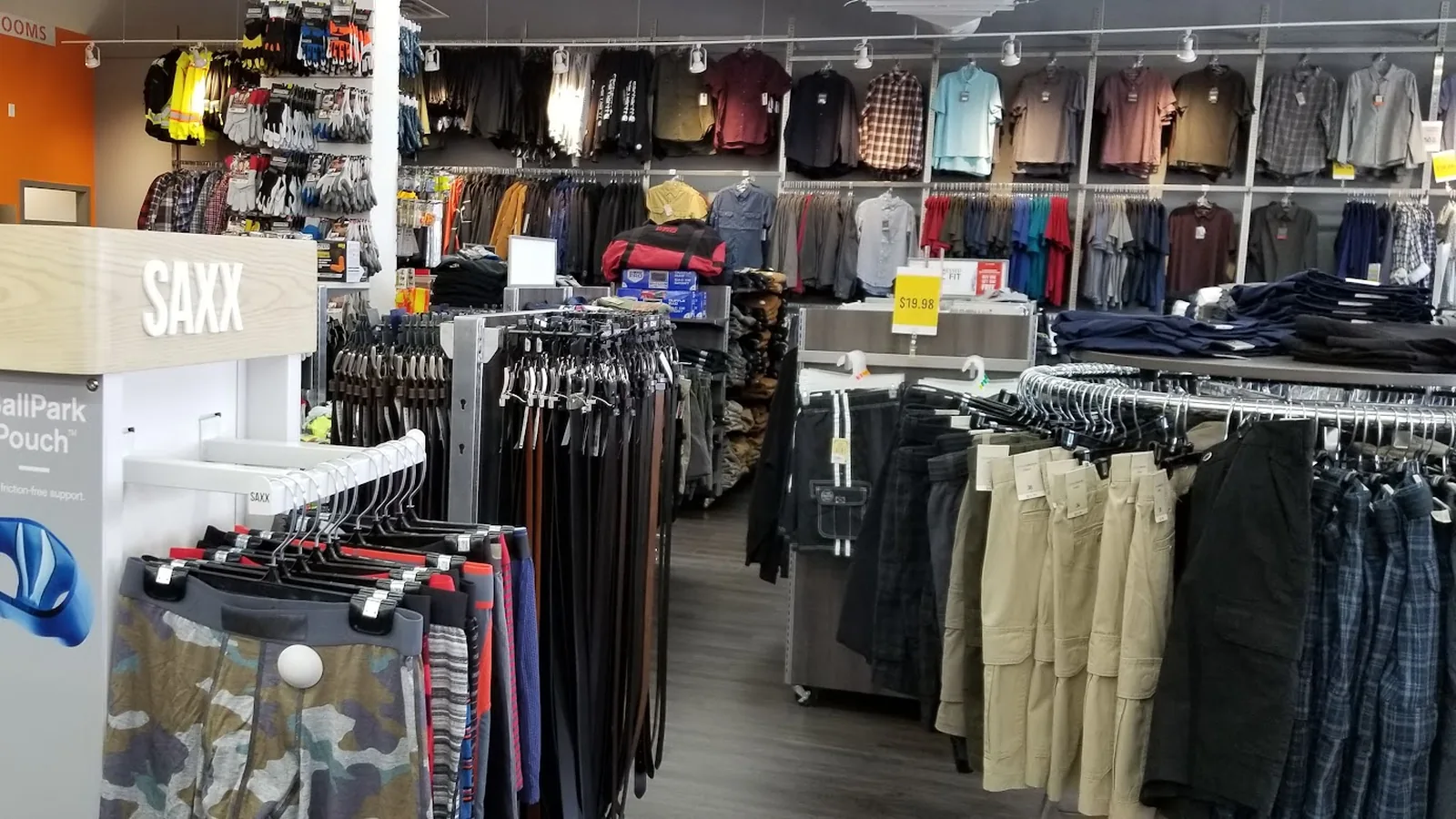 Workwear on the floor at Mark's Aldergrove